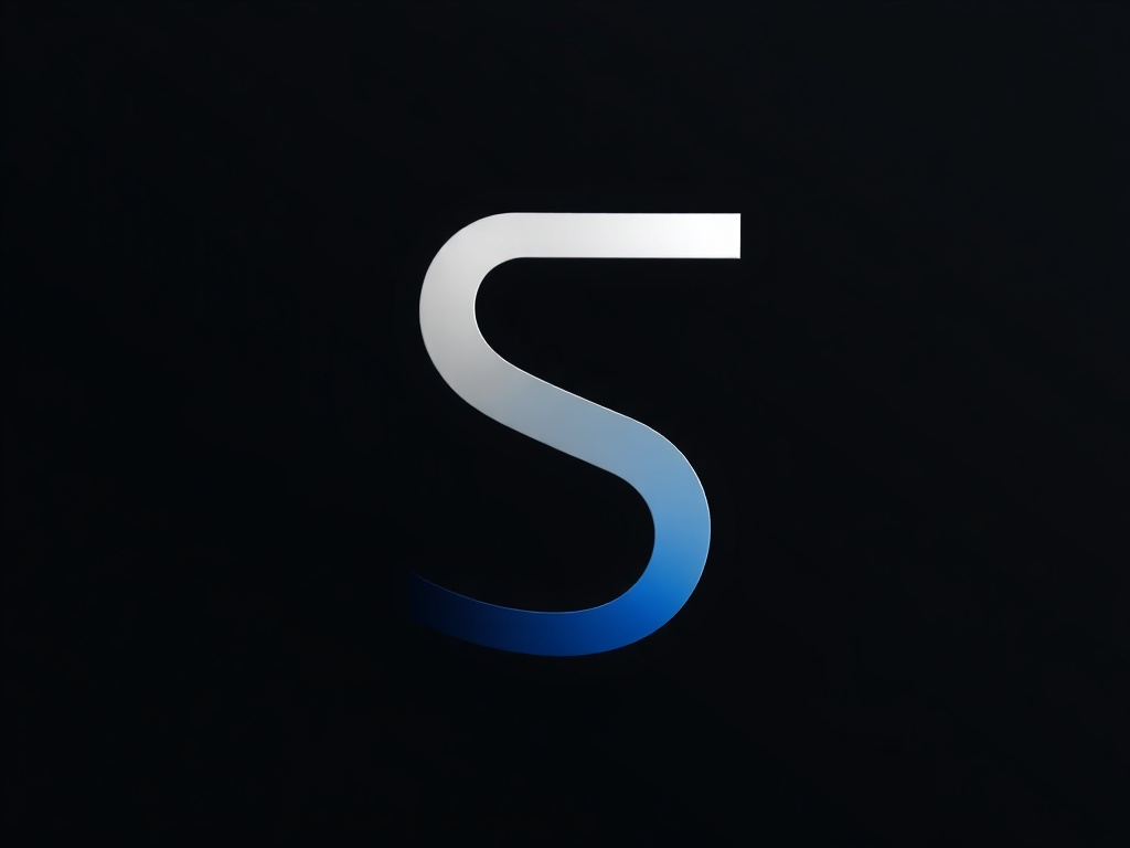 Minimalist monogram 'ST' intertwined, sleek sans-serif, silver and blue gradients, isolated on dark background, premium look.